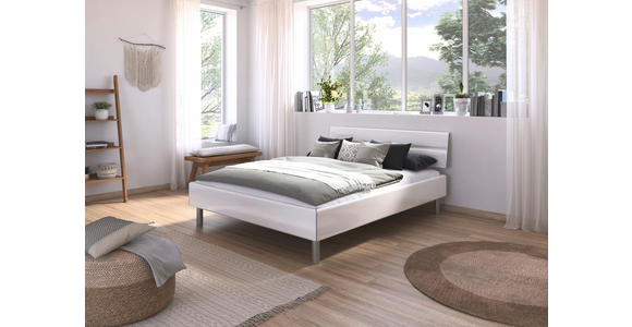 BETT 160/200 cm  in Weiß Hochglanz  - Weiß Hochglanz/Alufarben, Design, Holzwerkstoff/Metall (160/200cm) - Carryhome