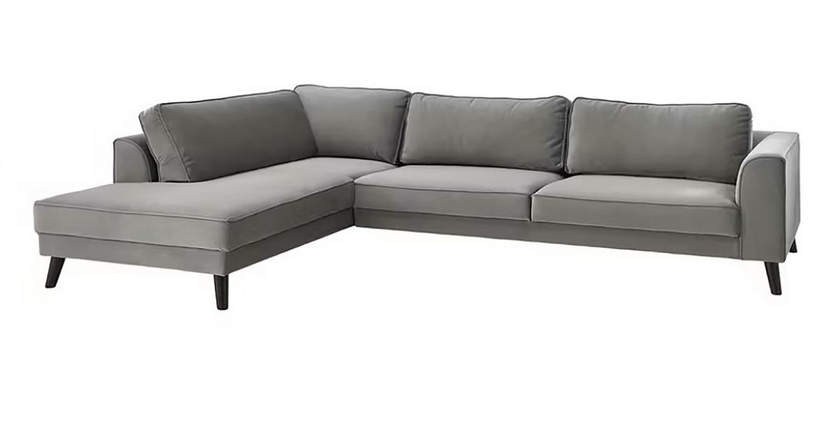 ECKSOFA in Samt, Velours Grau  - Wengefarben/Grau, Modern, Holz/Textil (291/85/201cm) - Trendmanufaktur