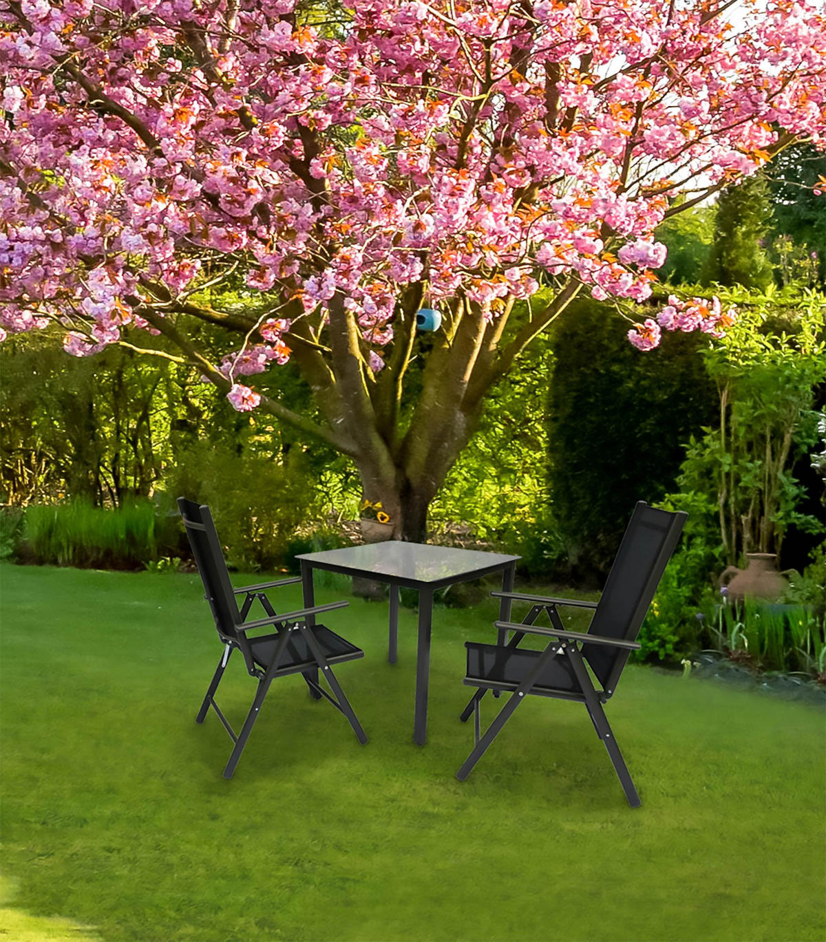 GARTENTISCHGRUPPE  - Anthrazit, Basics, Glas/Textil - Gardenson