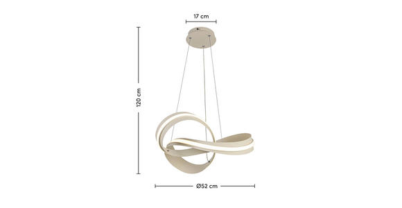 LED-HÄNGELEUCHTE 52/52/120 cm  - Sandfarben, Design, Kunststoff/Metall (52/52/120cm) - Novel