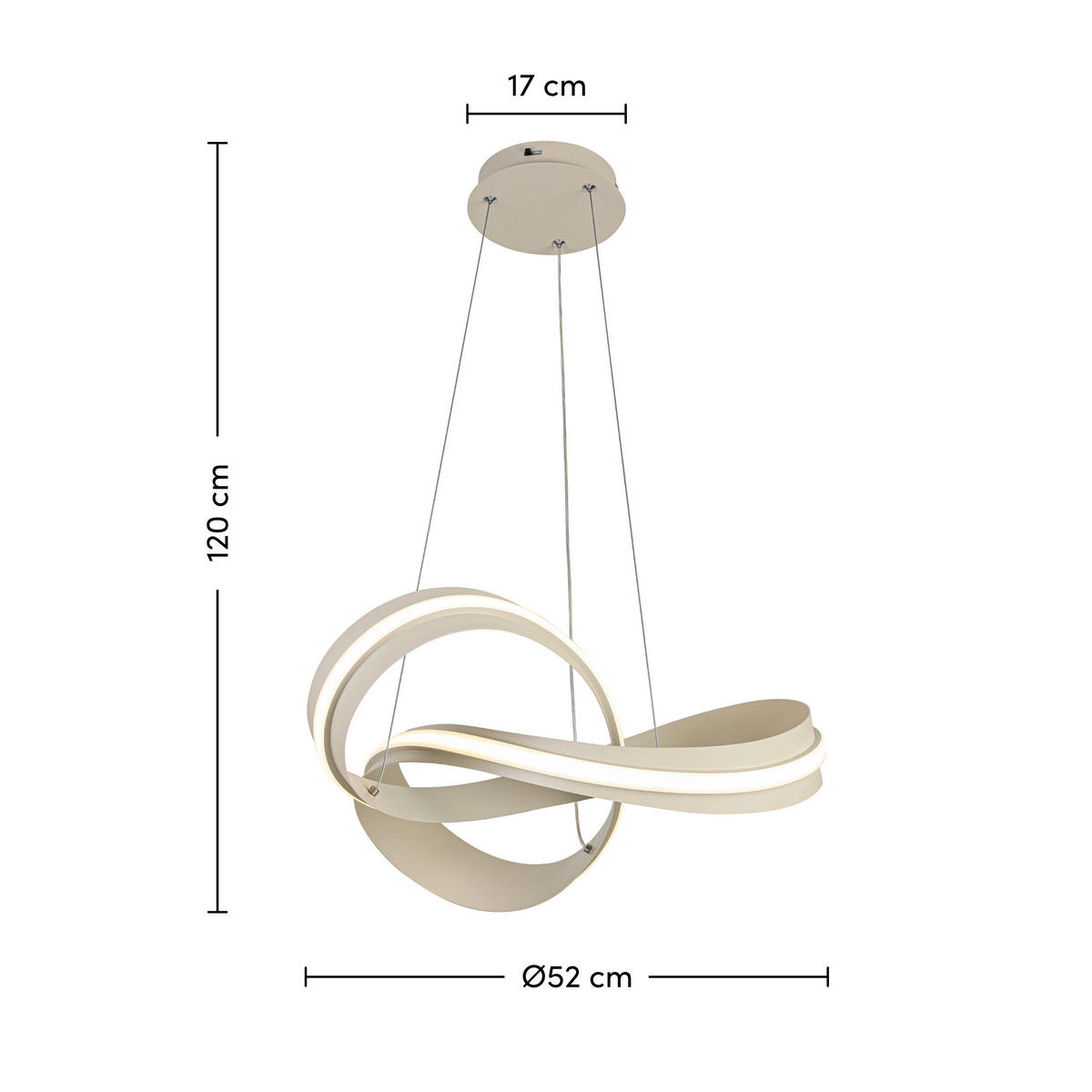 LED-HÄNGELEUCHTE 52/52/120 cm  - Sandfarben, Design, Kunststoff/Metall (52/52/120cm) - Novel