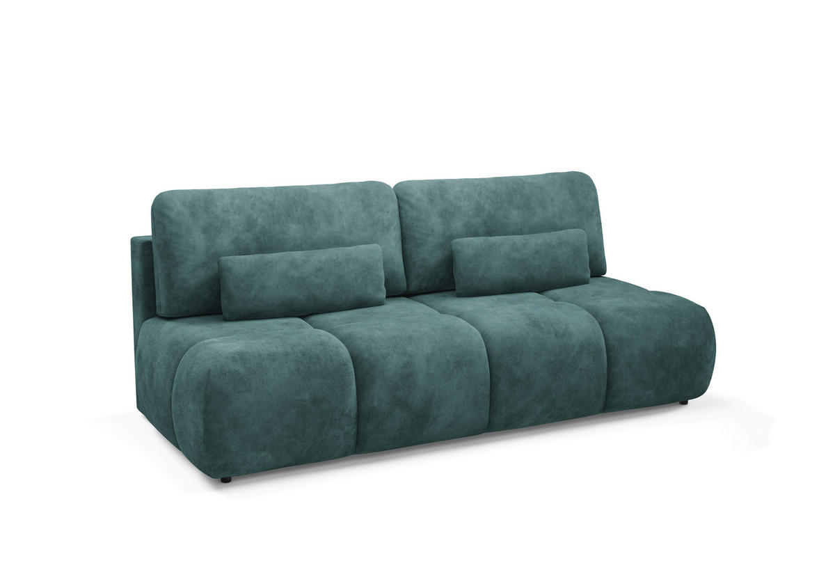 SCHLAFSOFA MARON  mit Samt Petrol  - Petrol/Schwarz, Design, Kunststoff/Textil (219/94/110cm) - Livetastic