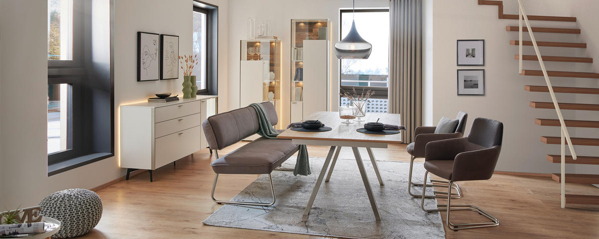 SITZBANK in Metall, Textil Grau, Edelstahlfarben  - Edelstahlfarben/Grau, Design, Textil/Metall (200/87/67cm) - Venjakob