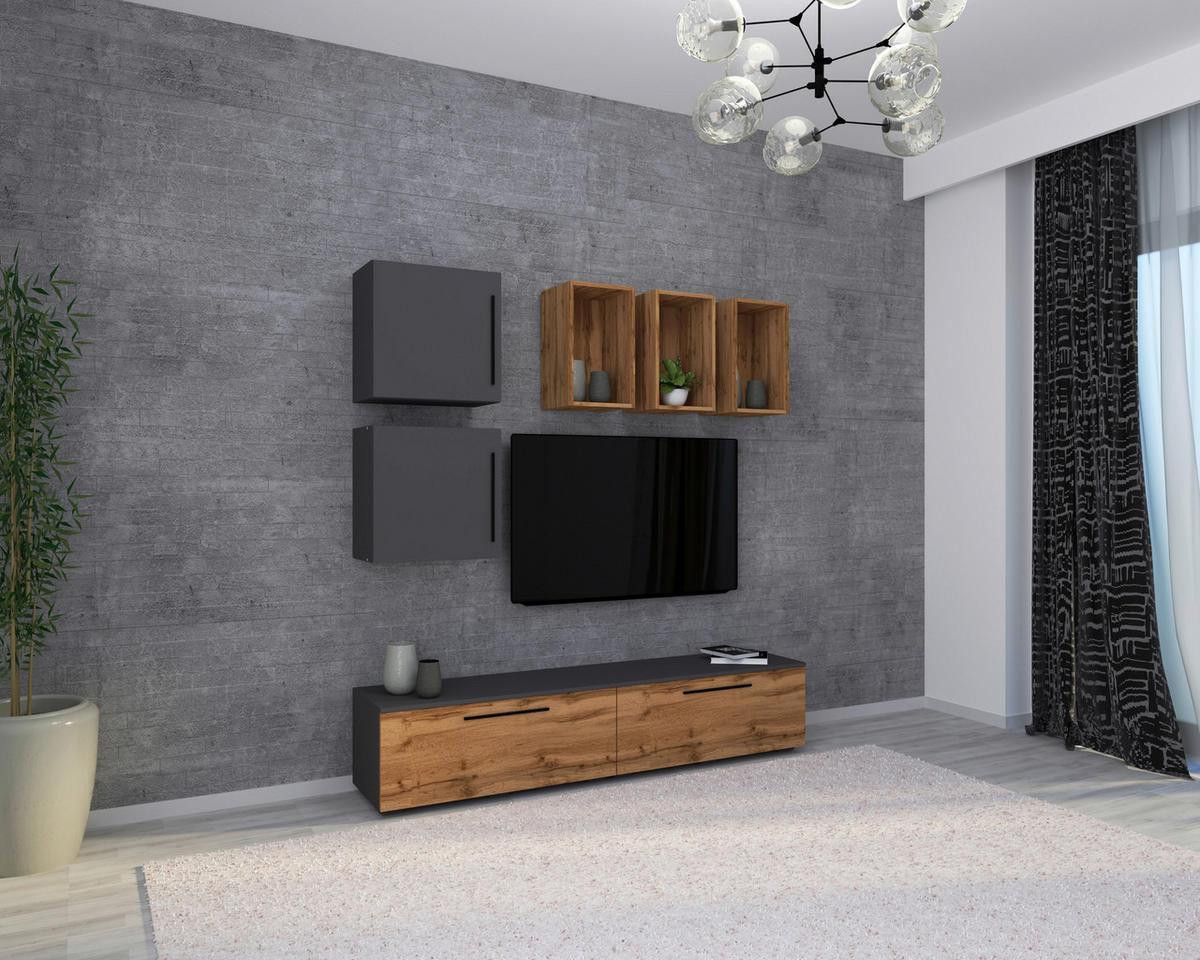 HYLLKOMBINATION  i antracit  190/200/40 cm  - svart/antracit, Modern, trämaterial/plast (190/200/40cm) - MID.YOU