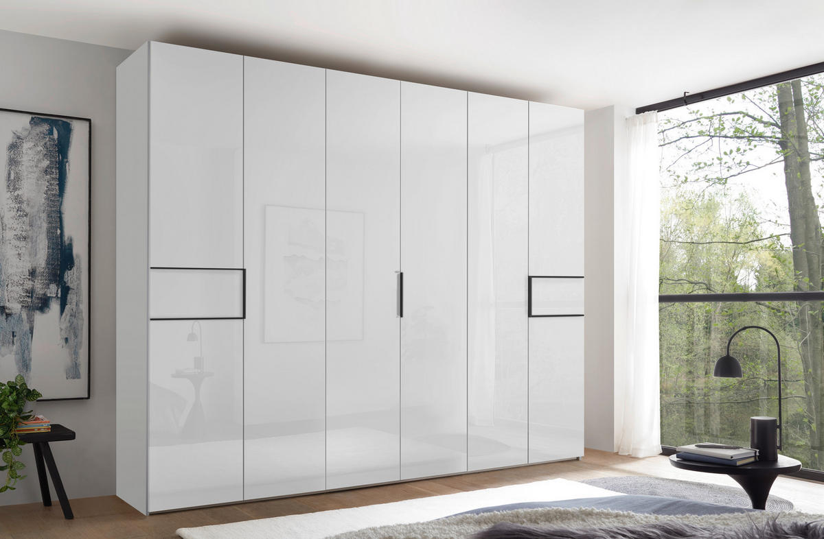 DREHTÜRENSCHRANK 298/240/63 cm,  in Weiß, 6-türig  - Schwarz/Weiß, Design, Glas/Holzwerkstoff (298/240/63cm) - Dieter Knoll