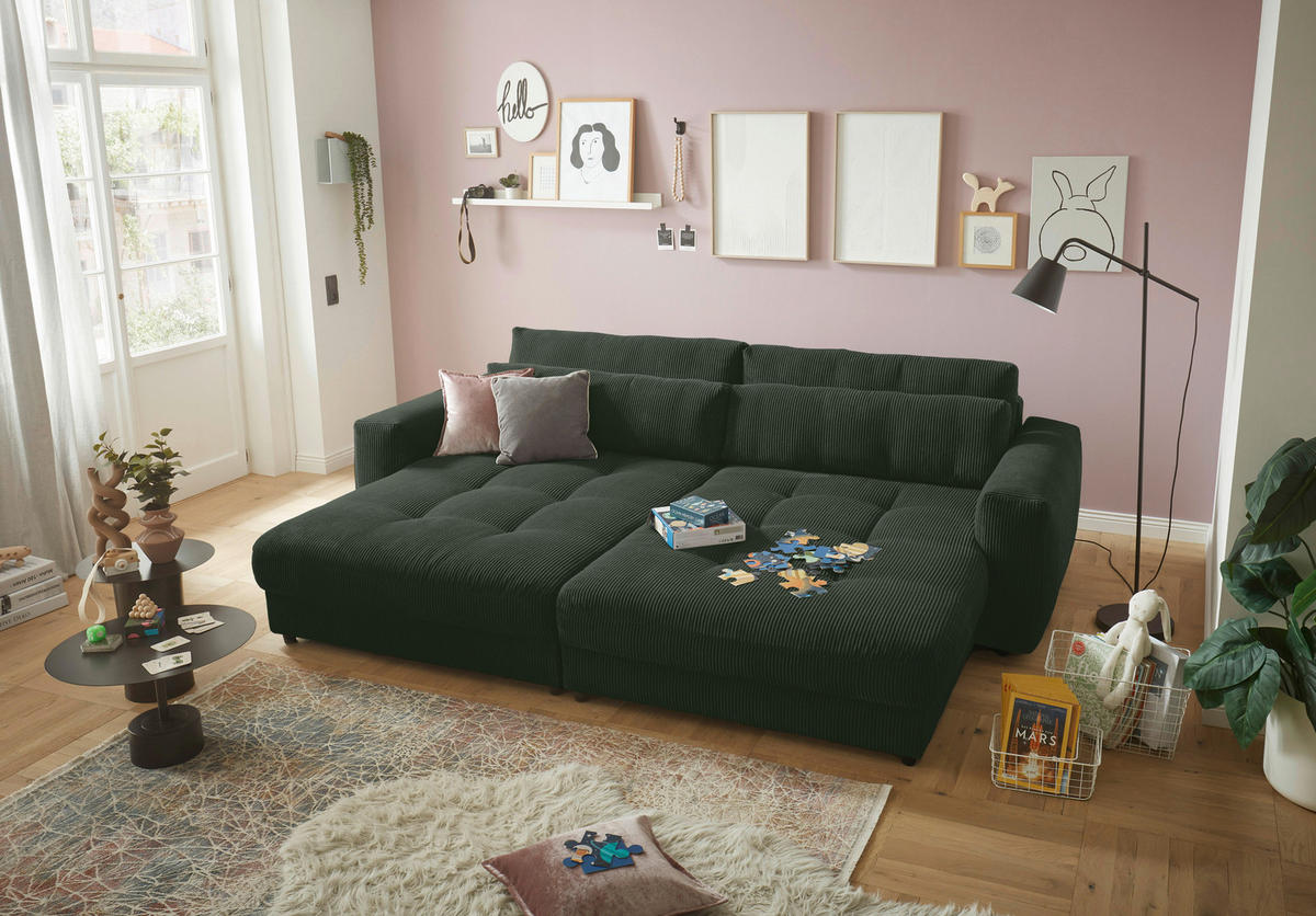 NAGY KANAPÉ textil, faalapú anyag sötétzöld  - fekete/sötétzöld, Konventionell, műanyag/faalapú anyag (292/90/194cm) - MID.YOU
