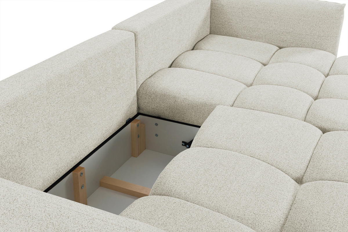 ECKSCHLAFSOFA Flachgewebe Beige  inkl.  - Beige/Schwarz, KONVENTIONELL, Kunststoff/Textil (273/188cm) - Livetastic