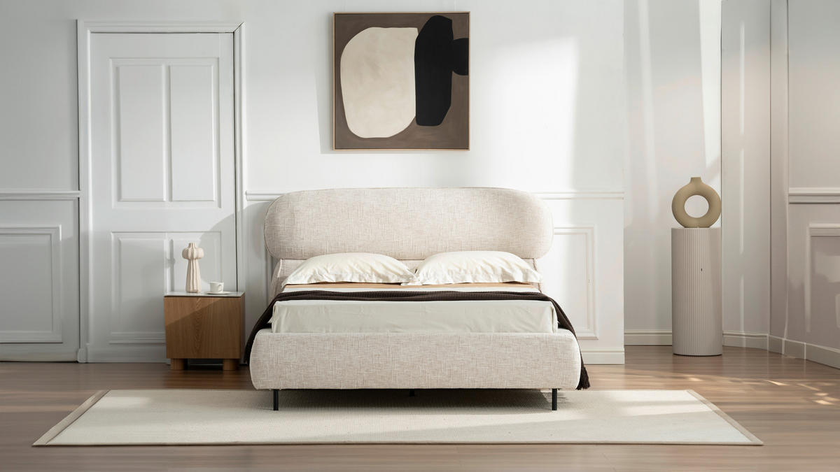 POLSTERBETT gepolstertes Kopfteil, Lattenrost 140/200 cm  in Beige  - Eichefarben/Beige, Design, Holz/Textil (140/200cm) - Boxxx