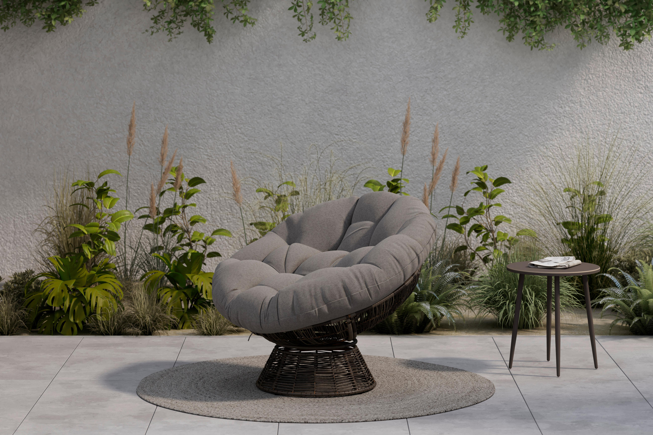 Papasansessel Stahl  - Braun/Grau, KONVENTIONELL, Kunststoff/Metall (95/84/77cm) - Ambia Garden