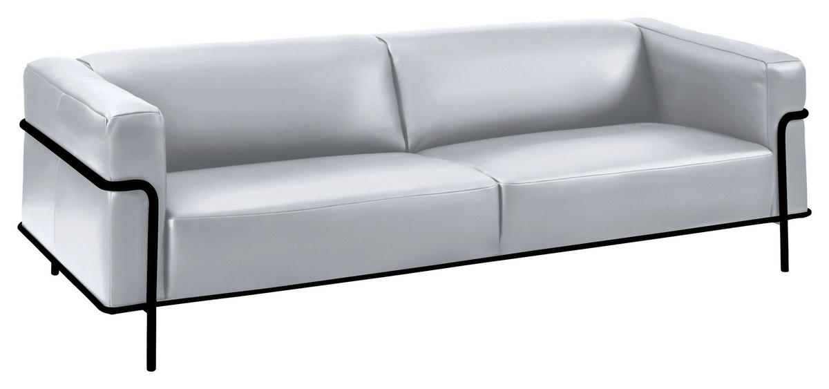 3-SITZER-SOFA in Echtleder Weiß  - Schwarz/Weiß, Design, Leder/Metall (236/67/96cm) - Johann Jakob