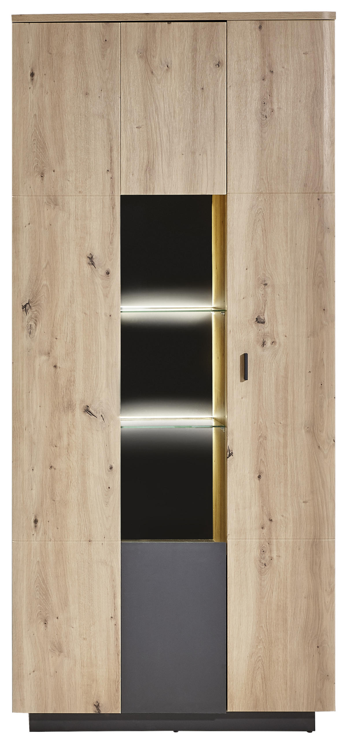 VITRINE in Anthrazit, Eichefarben  - Eichefarben/Anthrazit, Design, Glas/Holzwerkstoff (90/201/37cm) - Carryhome