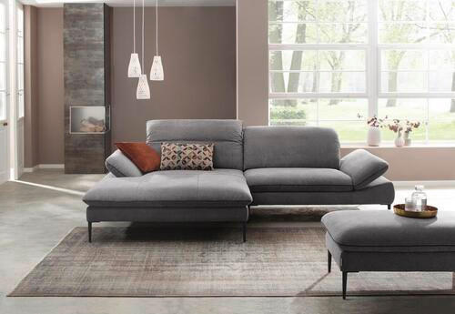 HOCKER in Textil Grau  - Chromfarben/Schwarz, Design, Textil/Metall (106/71/47cm) - Chilliano
