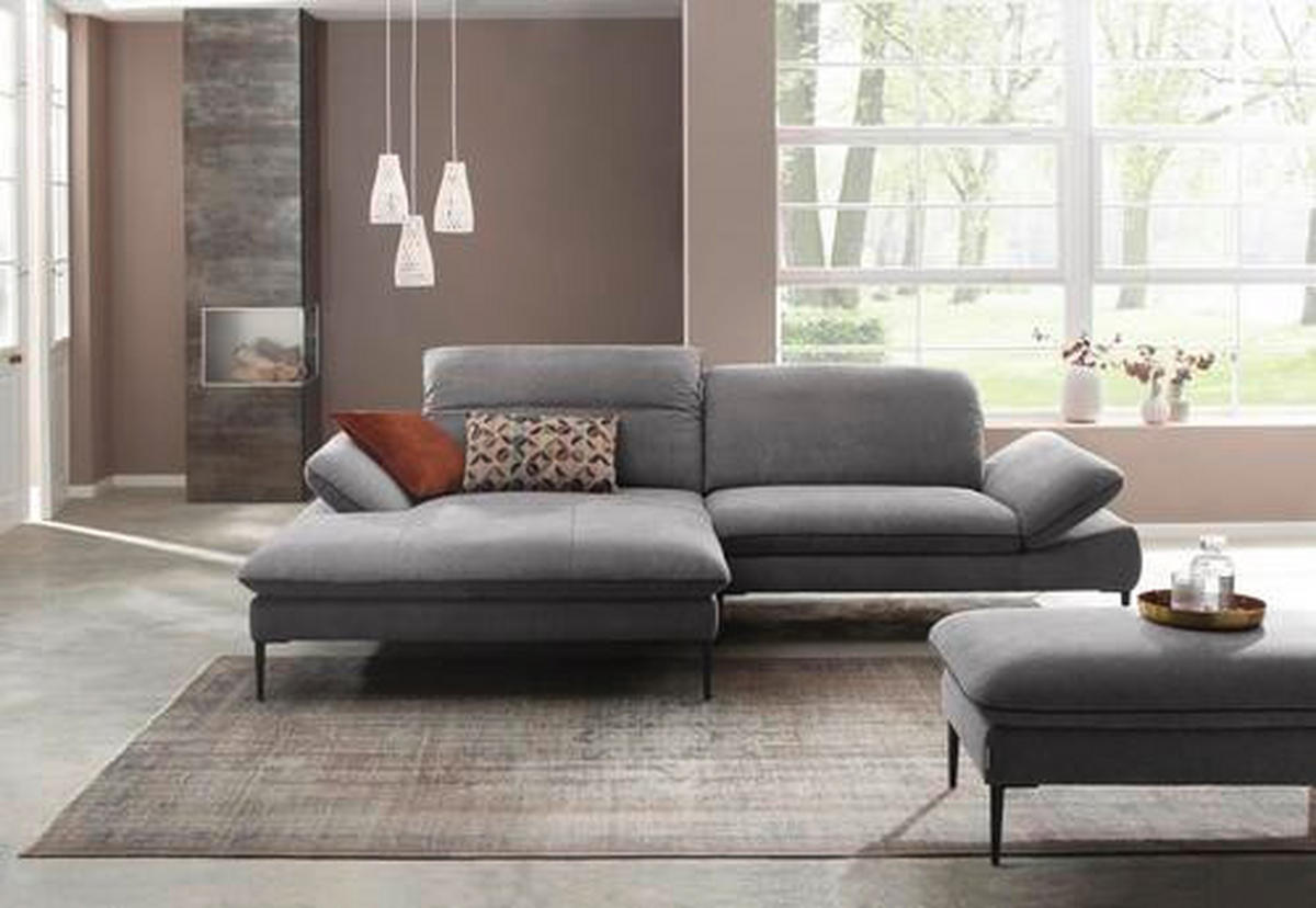 HOCKER in Textil Grau  - Chromfarben/Schwarz, Design, Textil/Metall (106/71/47cm) - Chilliano