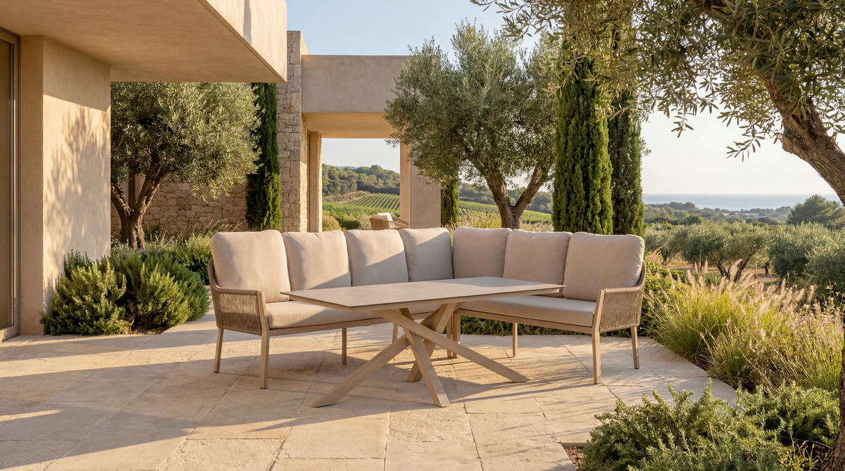 LOUNGEGARNITUR 205/255 cm Aluminium  - Weiss/Champagner, Basics, Textil/Metall (205/255cm) - Tierra Outdoor