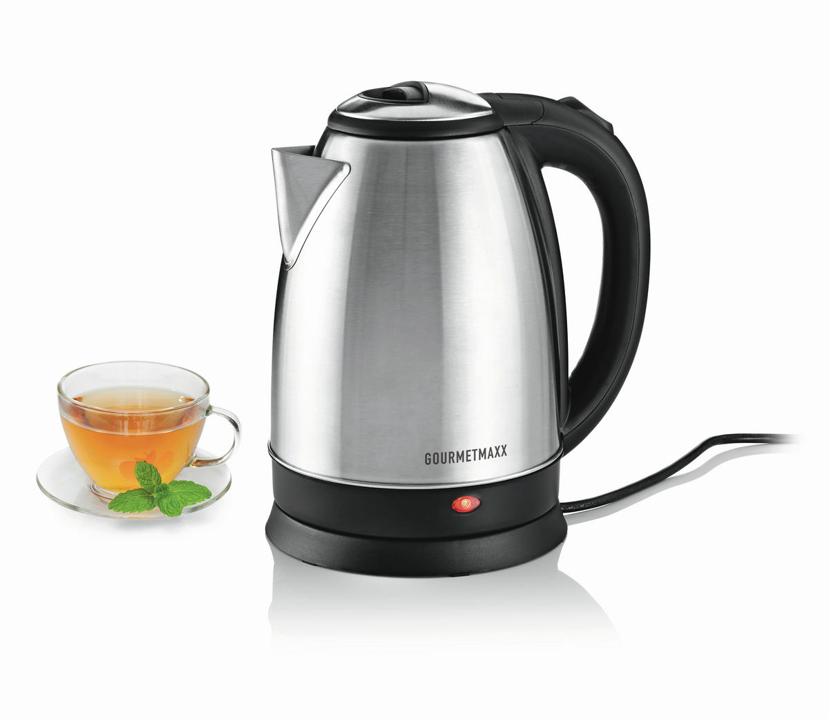 WASSERKOCHER GOURMETmaxx 1,8 L  - Edelstahlfarben/Schwarz, Basics, Kunststoff/Metall (21,4/16,3/24,5cm) - GOURMETMAXX