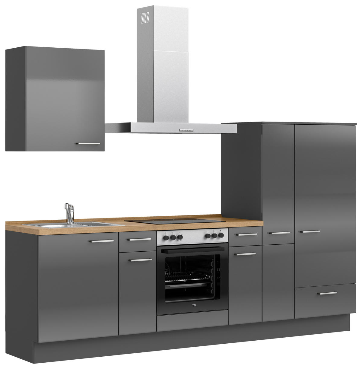 KÜCHENBLOCK Flash 270 cm  in Eichefarben, Schieferfarben  - Schieferfarben/Edelstahlfarben, MODERN, Holzwerkstoff/Metall (270cm) - Nobilia
