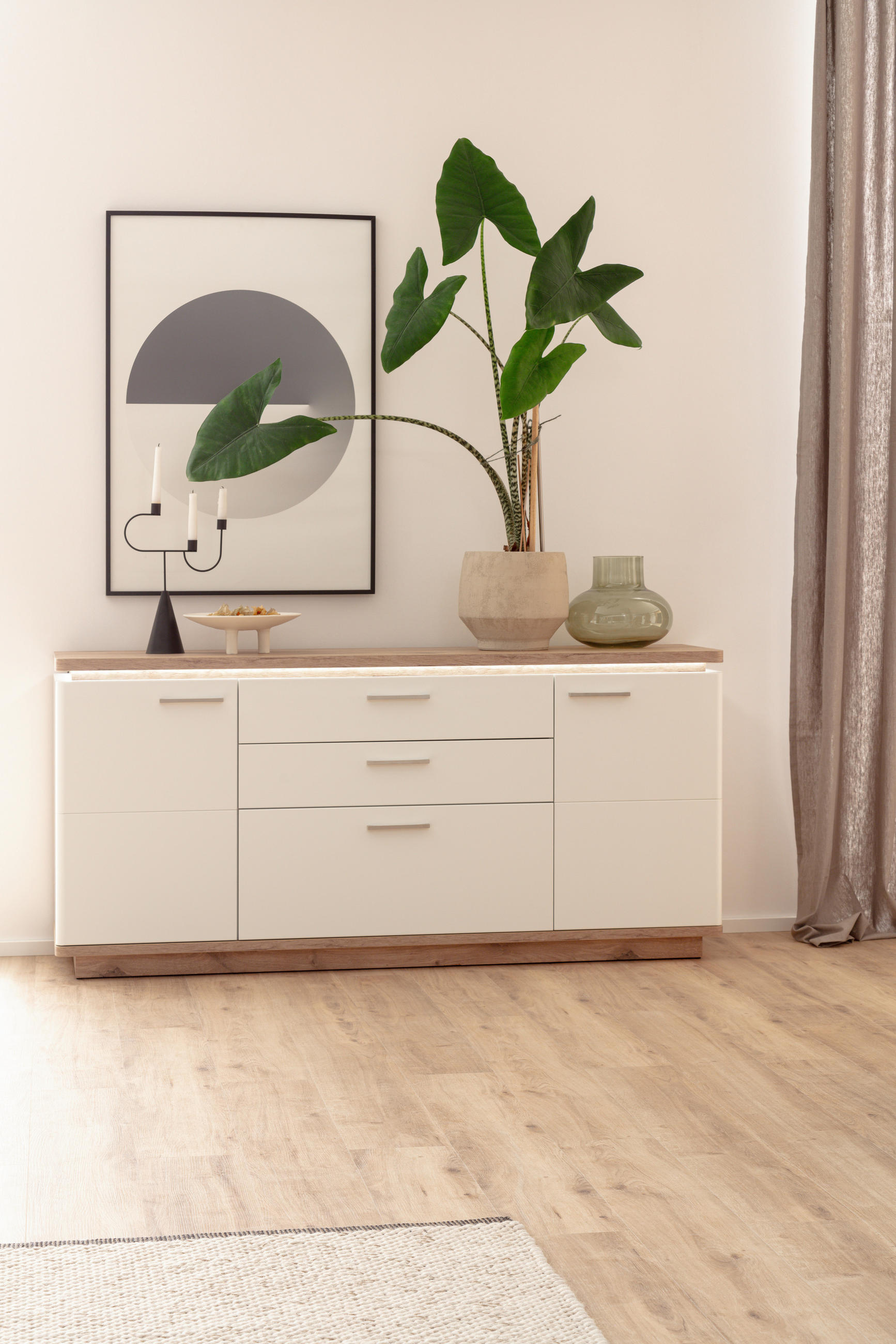 SIDEBOARD 170/81/44 cm - vit/nickelfärgad, Design, metall/trämaterial (170/81/44cm) - Livetastic