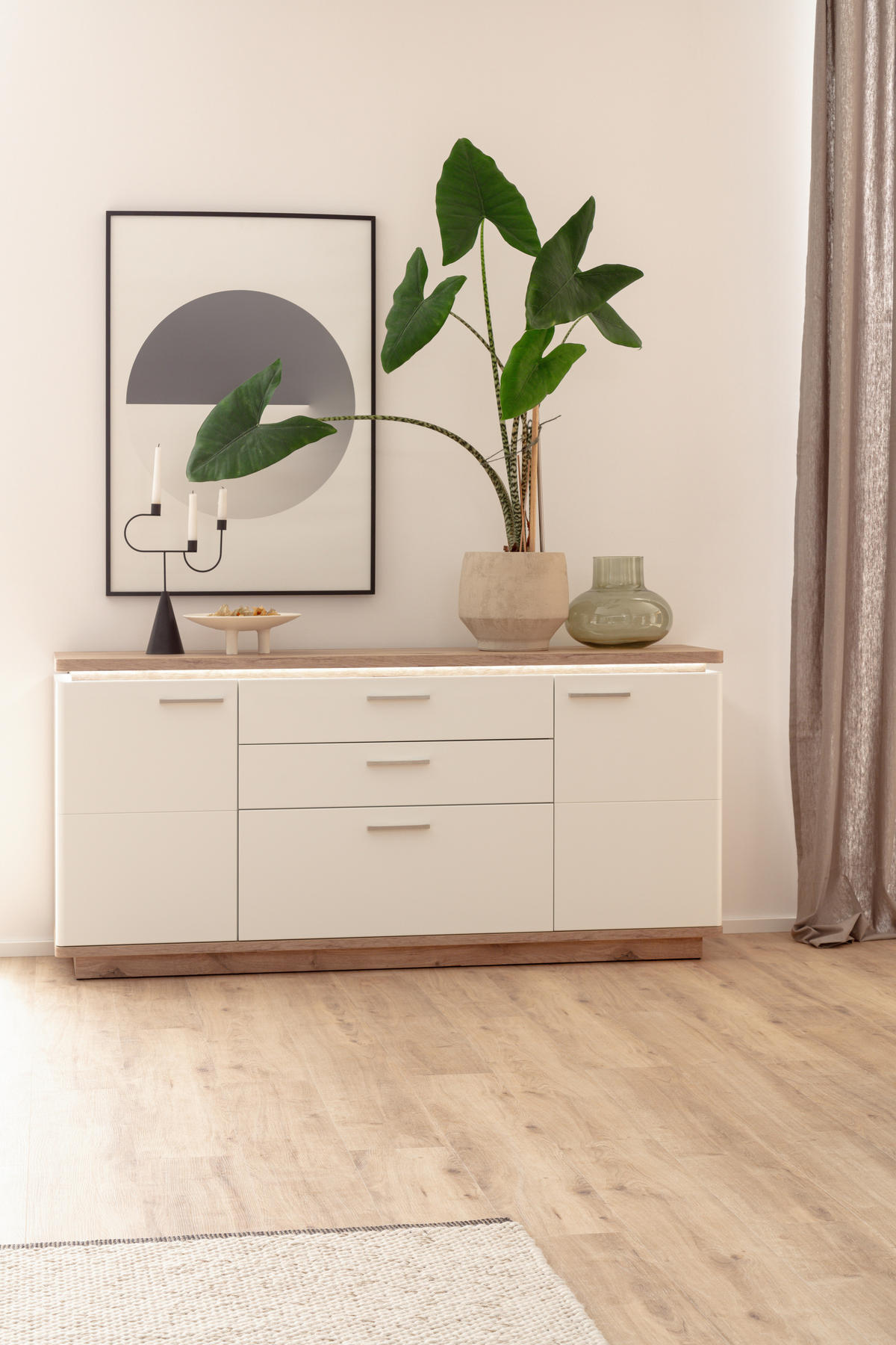 SIDEBOARD 170/81/44 cm  in Weiss, Eichefarben  - Weiss/Eichefarben, Design, Holzwerkstoff/Metall (170/81/44cm) - Livetastic