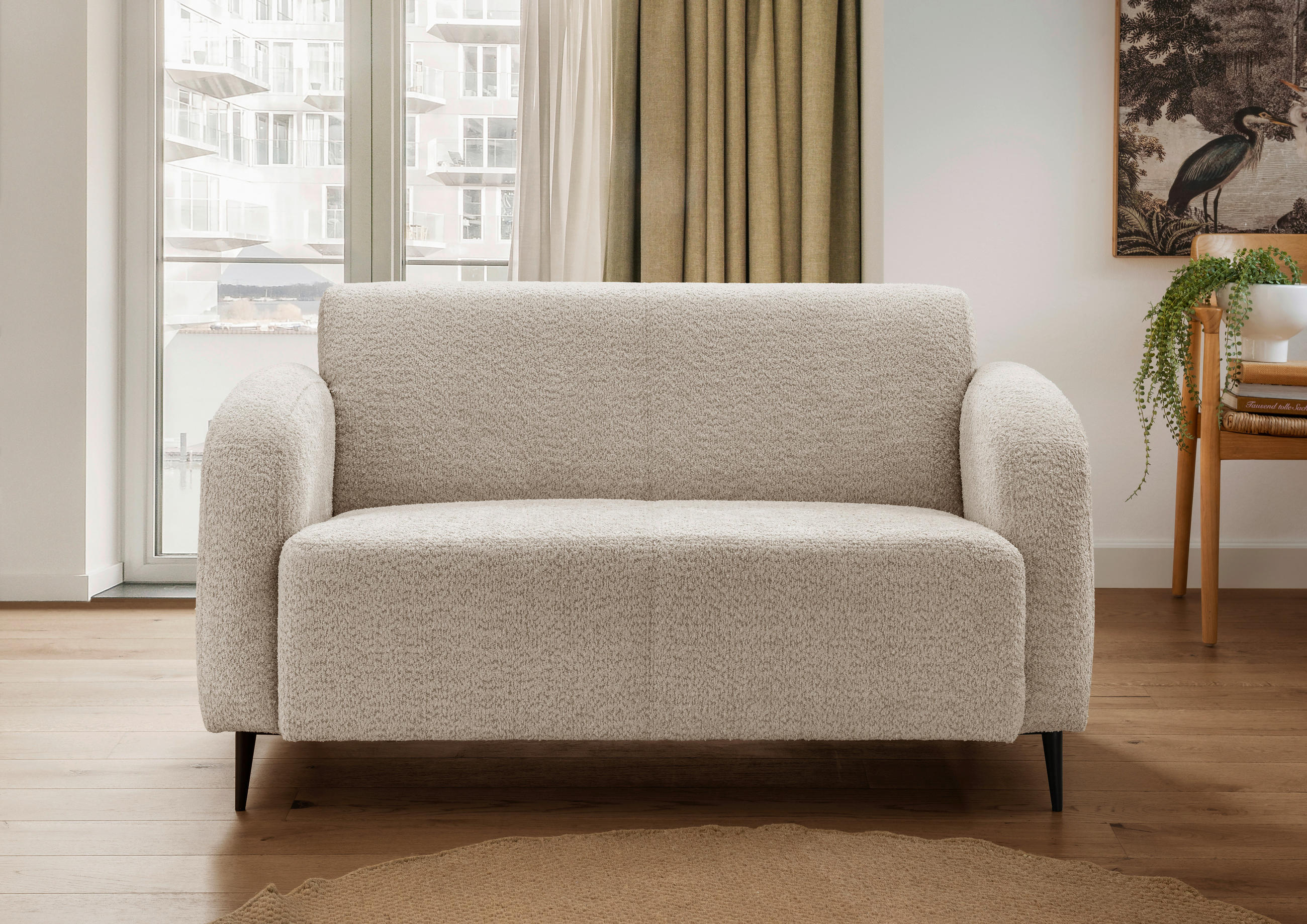 2-SITZER-SOFA in Bouclé Beige  - Beige/Schwarz, MODERN, Textil/Metall (140/76/90cm) - Livetastic