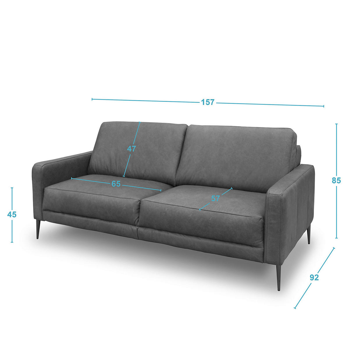2-SITZER-SOFA in Echtleder Cognac  - Cognac/Schwarzchrom, Design, Leder/Metall (157/85/92cm) - Livetastic