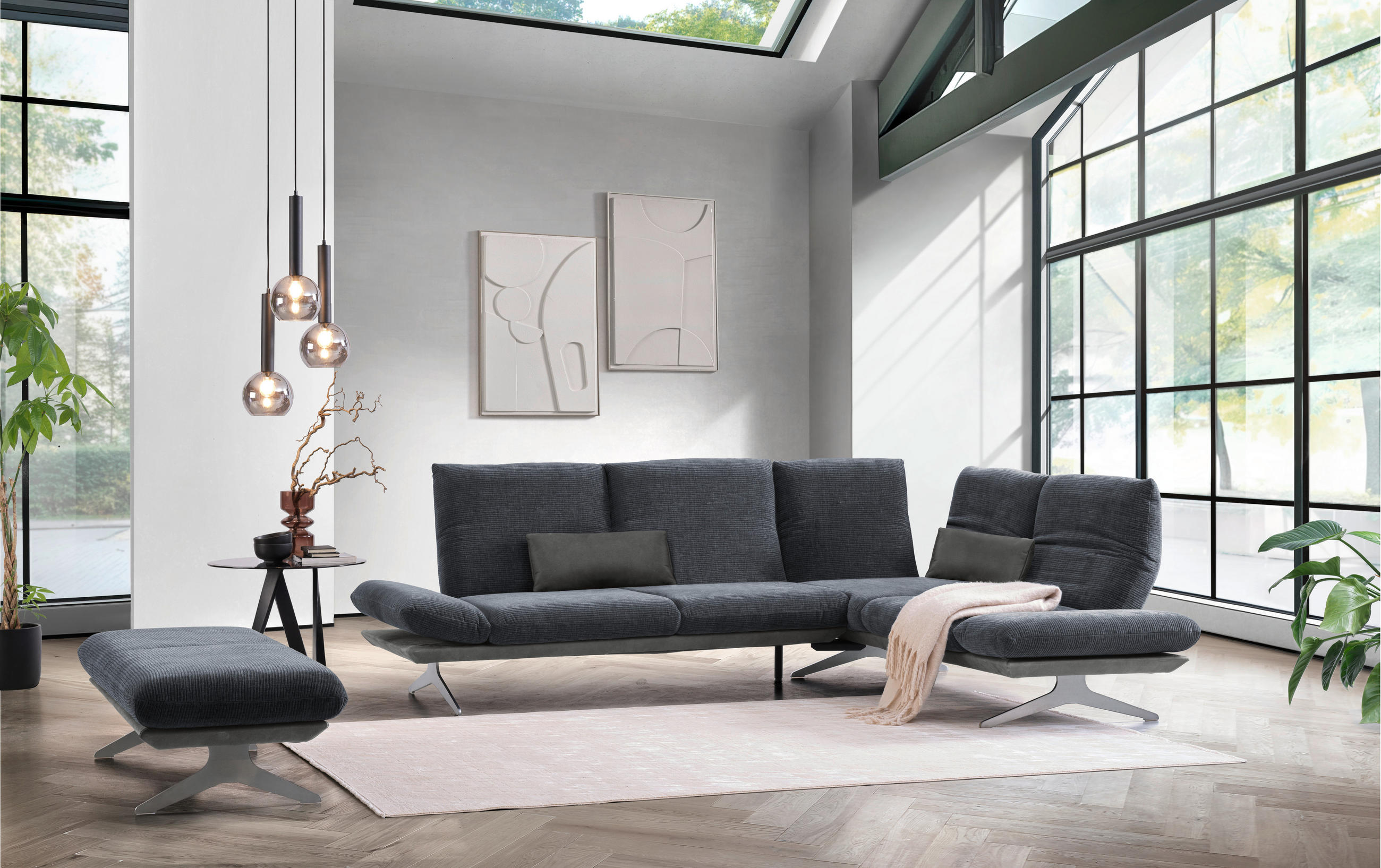 ECKSOFA in Flachgewebe Dunkelgrau  277/209 cm  - Edelstahlfarben/Dunkelgrau, Design, Textil/Metall (277/209cm) - Koinor