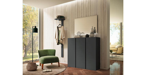 SCHUHSCHRANK Gardasee  in 120/110/33 cm  - Anthrazit, Design, Glas/Holzwerkstoff (120/110/33cm) - Moderano