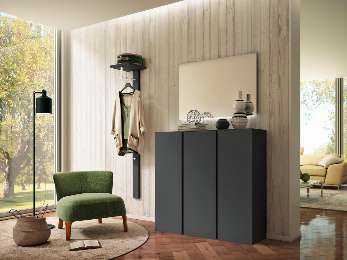 SCHUHSCHRANK Anthrazit  - Anthrazit, Design, Glas/Holzwerkstoff (120/110/33cm) - Moderano