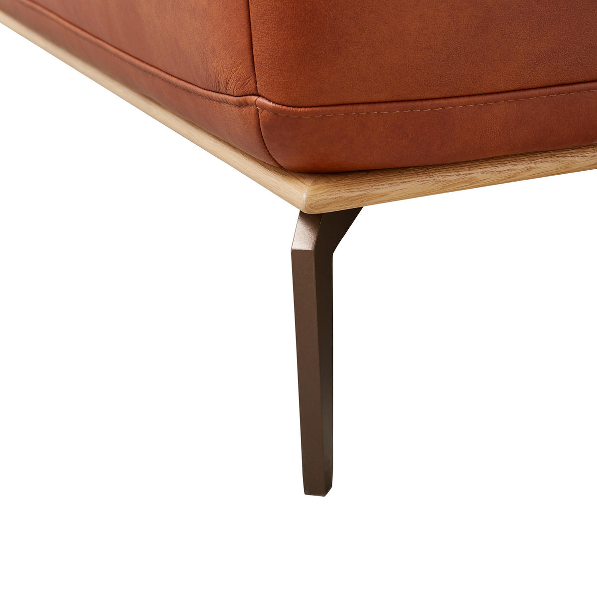 ECKSOFA in Echtleder Cognac  - Cognac/Bronzefarben, Design, Leder/Holz (314/176cm) - Valnatura