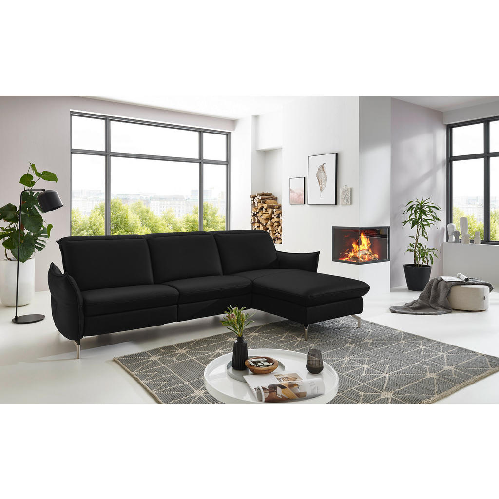 Thumbnail - Livetastic Ecksofa, Schwarz, Textil, 4-Sitzer, Ottomane rechts, L-Form, 233x179 cm, Hocker erhältlich, motorische Relaxf...