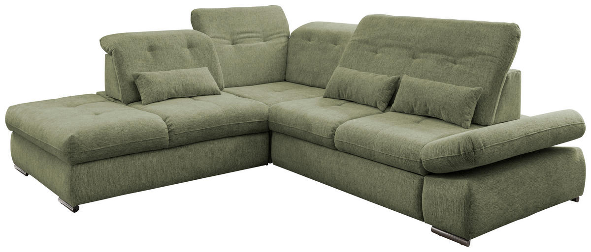 ECKSOFA in Chenille Grün  - Chromfarben/Grün, Design, Textil/Metall (254/280cm) - Livetastic