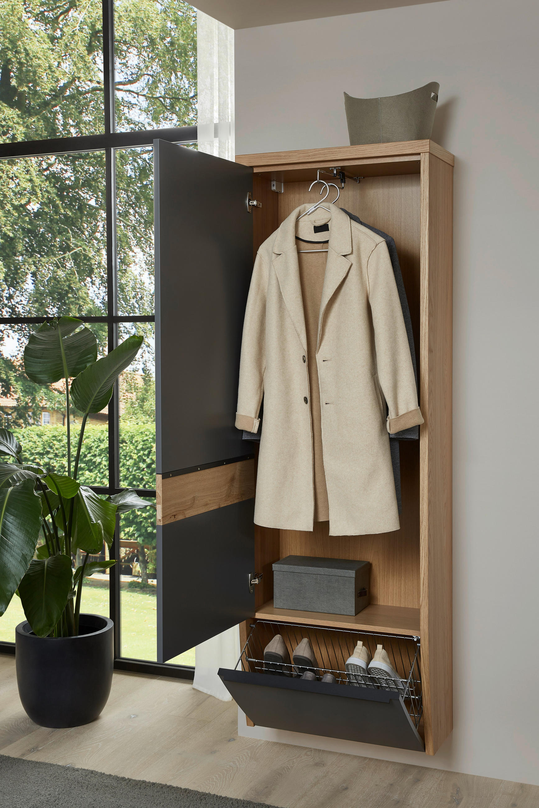 Thumbnail - Dieter Knoll Garderobe, Grau, Eiche, Holz, Holzwerkstoff, 4-teilig, Eiche, furniert, massiv, 270x200x32 cm, Made in Germ...