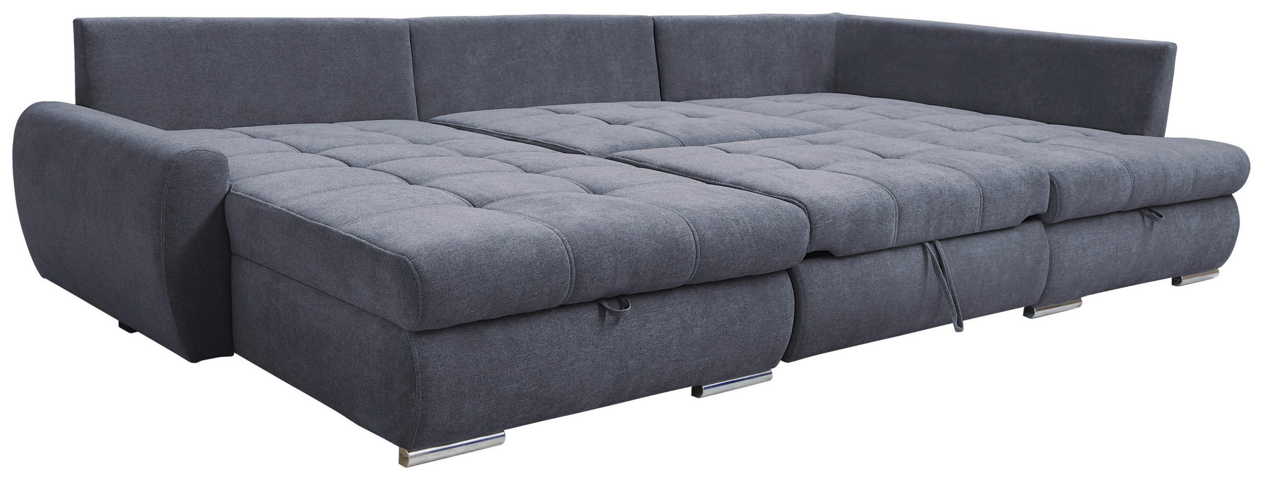 WOHNLANDSCHAFT Grau Velours  - Chromfarben/Grau, Design, Kunststoff/Textil (174/322/173cm) - Livetastic