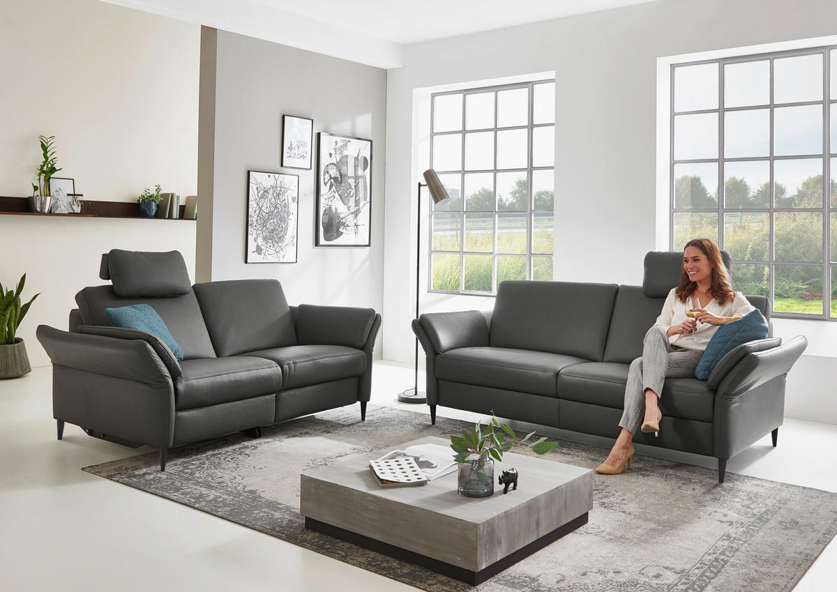 3-SITZER-SOFA Echtleder Anthrazit, Schwarz  - Anthrazit/Schwarz, Design, Leder/Metall (190/84/99cm) - Dieter Knoll