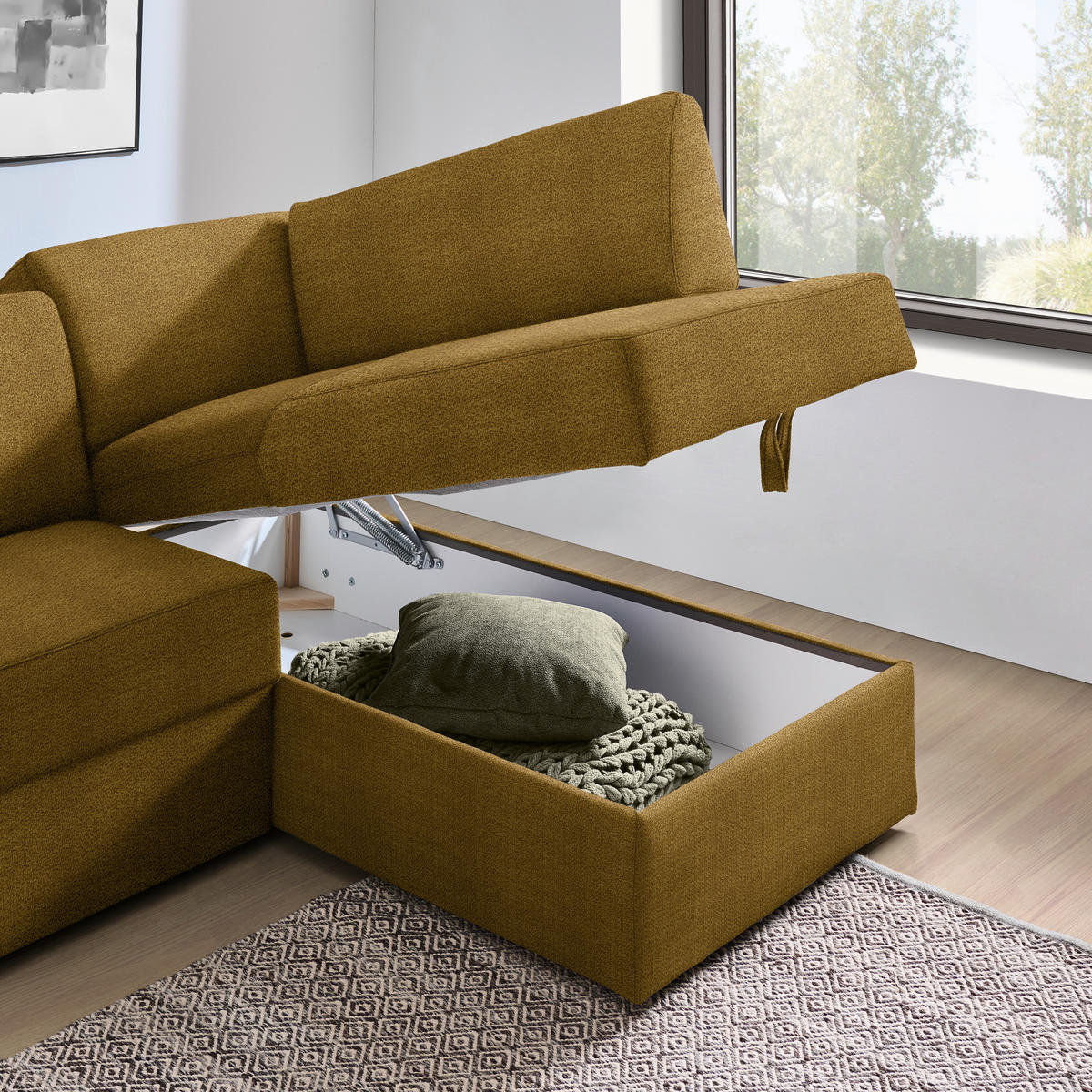 ECKSOFA in Webstoff Dunkelgelb  - Dunkelgelb/Schwarz, Konventionell, Kunststoff/Textil (224/165cm) - Xora