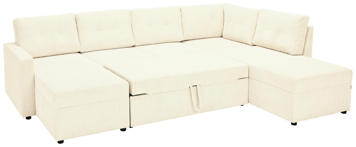 WOHNLANDSCHAFT in Cord Creme  - Creme/Schwarz, Konventionell, Kunststoff/Textil (126/293/155cm) - Ti'me