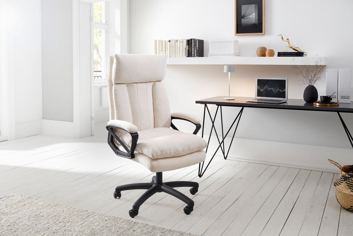 CHEFSESSEL  in Chenille Beige  - Beige/Schwarz, Lifestyle, Holz/Kunststoff (66/114-122/71cm) - MID.YOU