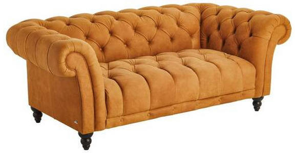 CHESTERFIELD-SOFA Currygelb Echtleder  - Currygelb/Dunkelbraun, LIFESTYLE, Leder/Holz (200/74/101cm) - Landscape