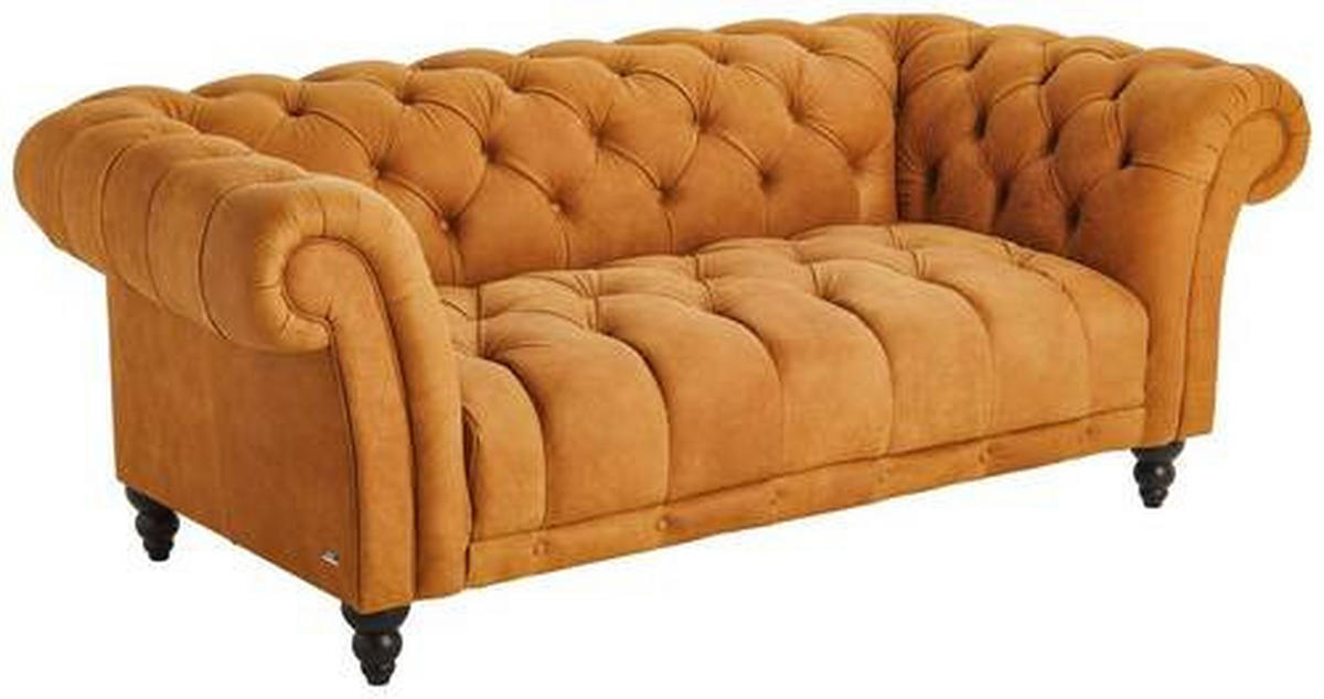 CHESTERFIELD-SOFA in Echtleder Currygelb  - Currygelb/Dunkelbraun, Lifestyle, Leder/Holz (200/74/101cm) - Livetastic