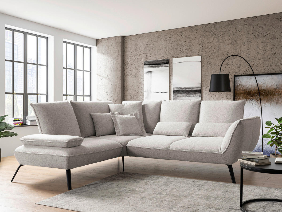 ECKSOFA Beige Flachgewebe, Struktur Armlehnenkissen  - Beige/Schwarz, Design, Textil/Metall (233/259cm) - Moderano