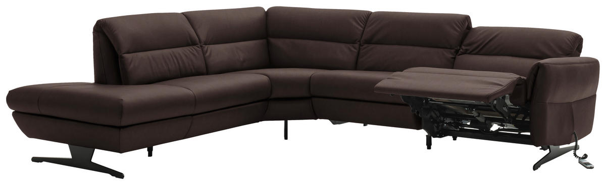 ECKSOFA in Echtleder Dunkelbraun  258/286 cm  - Dunkelbraun/Schwarz, Design, Leder/Metall (258/286cm) - Schöner Wohnen