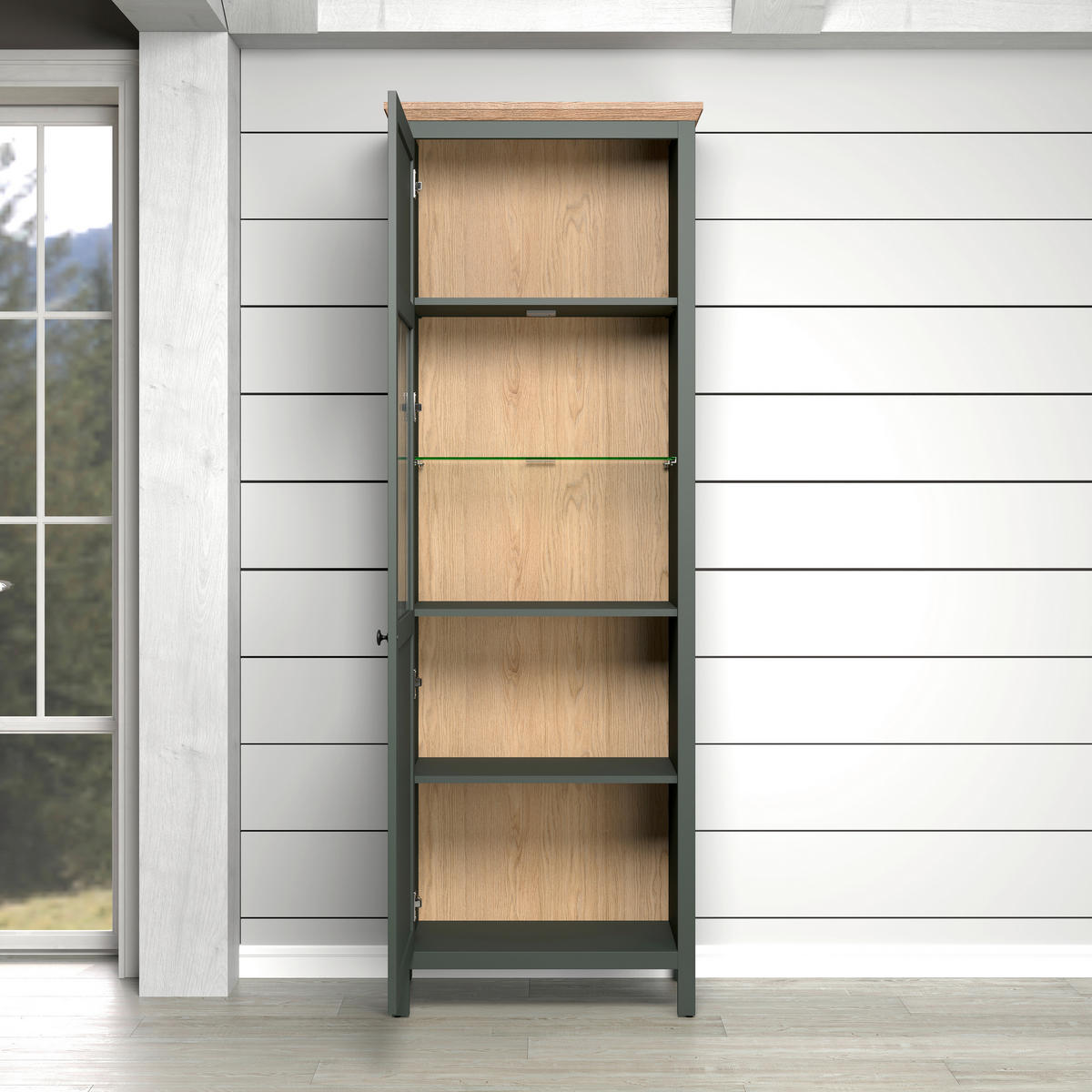 VITRINE STANTON in Waldgrün  - Waldgrün/Schwarz, Design, Glas/Holzwerkstoff (69/198/39cm) - MID.YOU