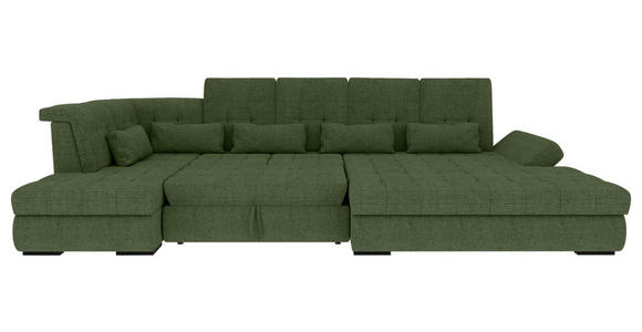 WOHNLANDSCHAFT  in Struktur Olivgrün  - Schwarz/Olivgrün, KONVENTIONELL, Kunststoff/Textil (212/363/191cm) - Carryhome