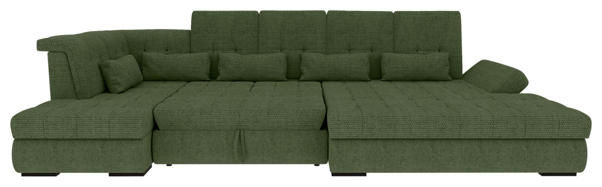 WOHNLANDSCHAFT Olivgrün Struktur  - Schwarz/Olivgrün, KONVENTIONELL, Kunststoff/Textil (222/358/212cm) - Carryhome