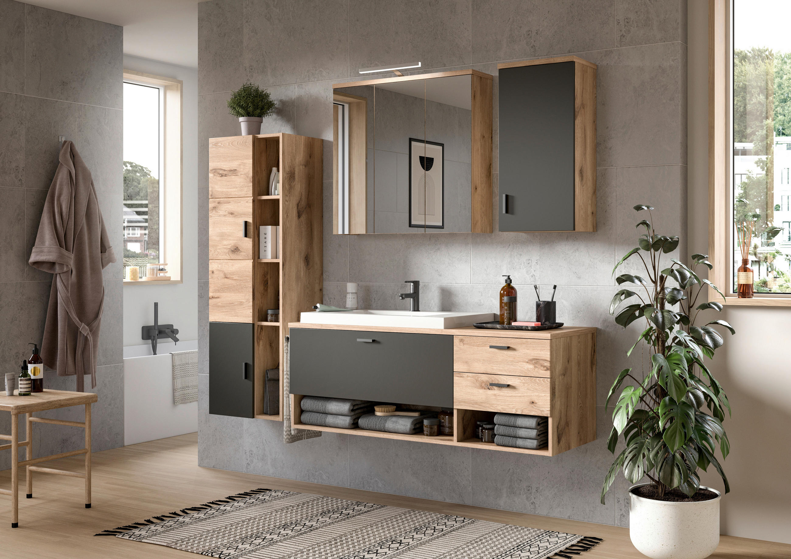 WASCHTISCHKOMBI 140 cm  - Eichefarben/Weiß, MODERN, Holzwerkstoff/Kunststoff (140cm) - MID.YOU