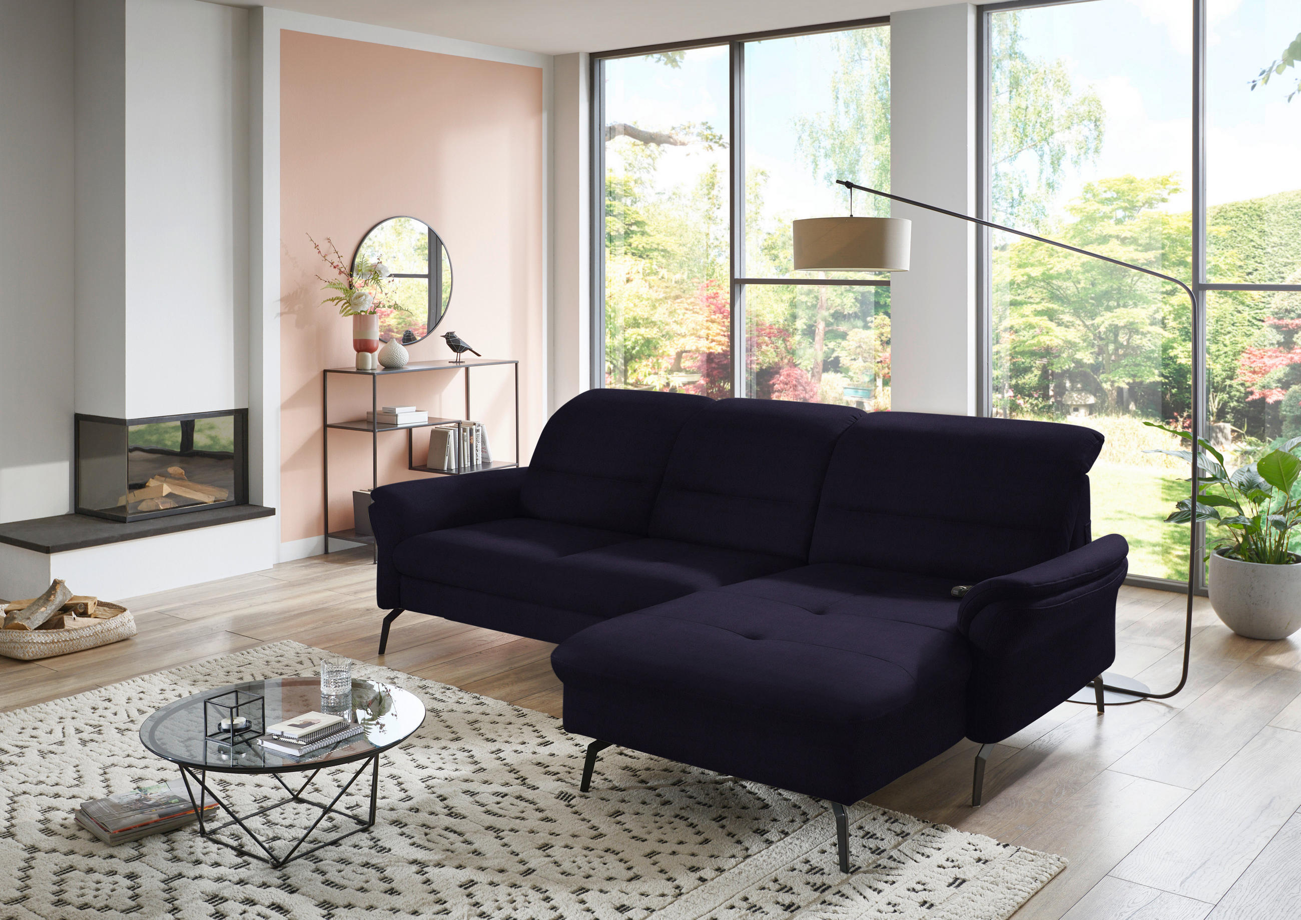 ECKSOFA in Flachgewebe Schwarz  - Schwarz, Konventionell, Textil/Metall (260/181cm) - Beldomo Speed