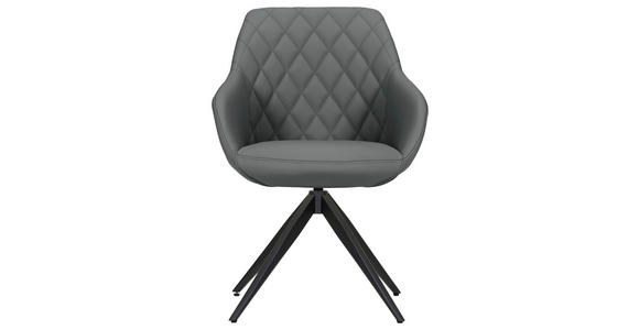 ARMLEHNSTUHL  Typenauswahl, Sitzfläche 360° drehbar, automatische Rückholfunktion  Echtleder  - Schwarz/Grau, Design, Leder/Metall (60/83/65cm) - Landscape
