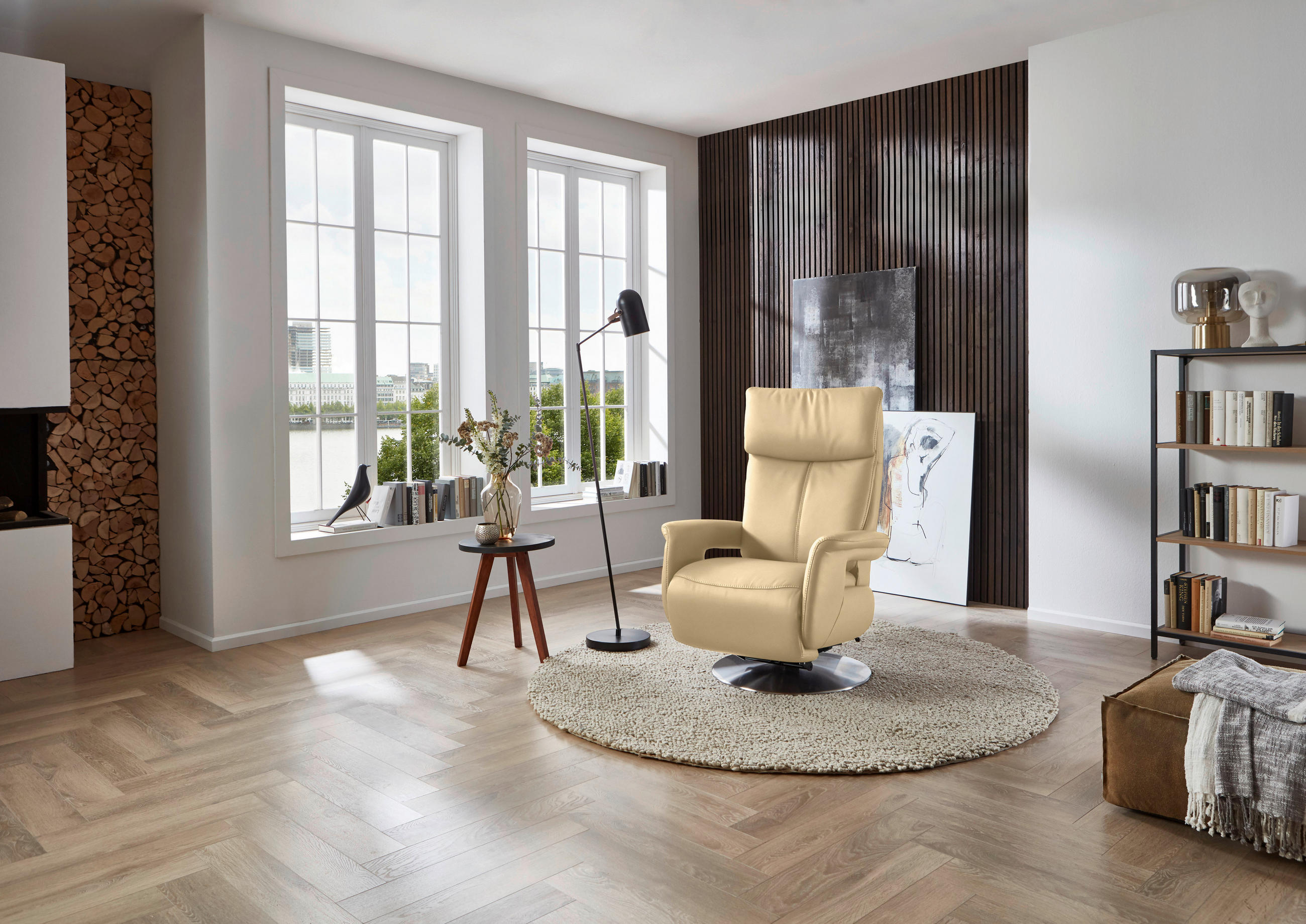 RELAXSESSEL in Leder Beige  - Edelstahlfarben/Beige, Design, Leder/Metall (78/112/85cm) - Cantus