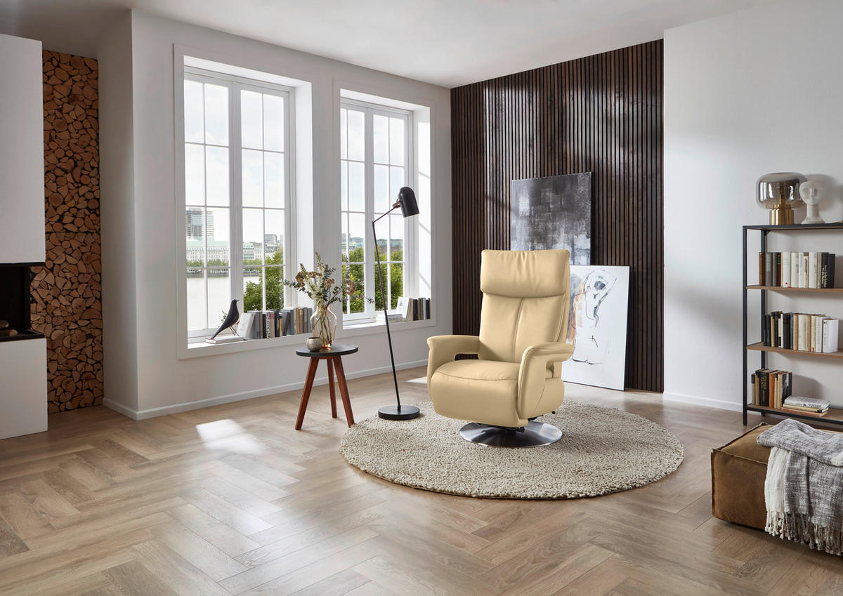 RELAXSESSEL in Leder Beige  - Edelstahlfarben/Beige, Design, Leder/Metall (78/112/85cm) - Cantus
