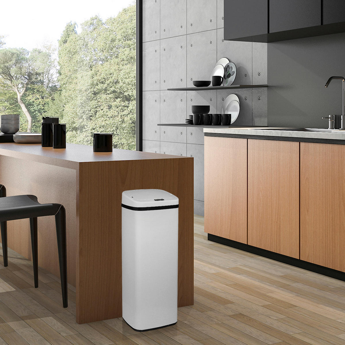 ABFALLSAMMLER 50 l  Metall  - Schwarz, Basics, Kunststoff/Metall (32/83/24cm) - MID.YOU