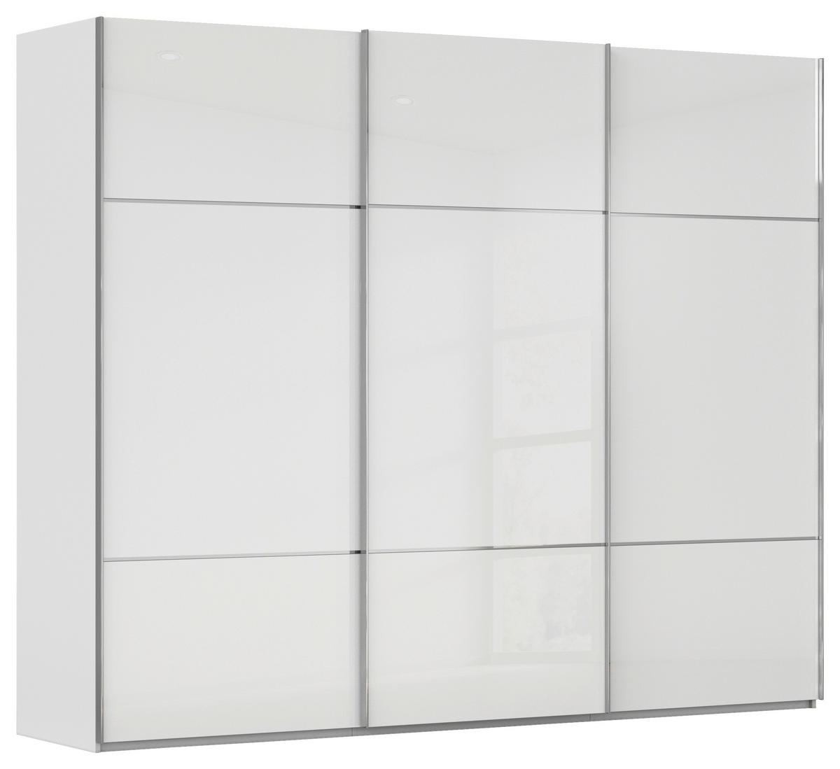 SCHWEBETÜRENSCHRANK 301/223/68 cm 3-türig Grau, Weiß  - Chromfarben/Weiß, KONVENTIONELL, Glas/Holzwerkstoff (301/223/68cm) - Novel